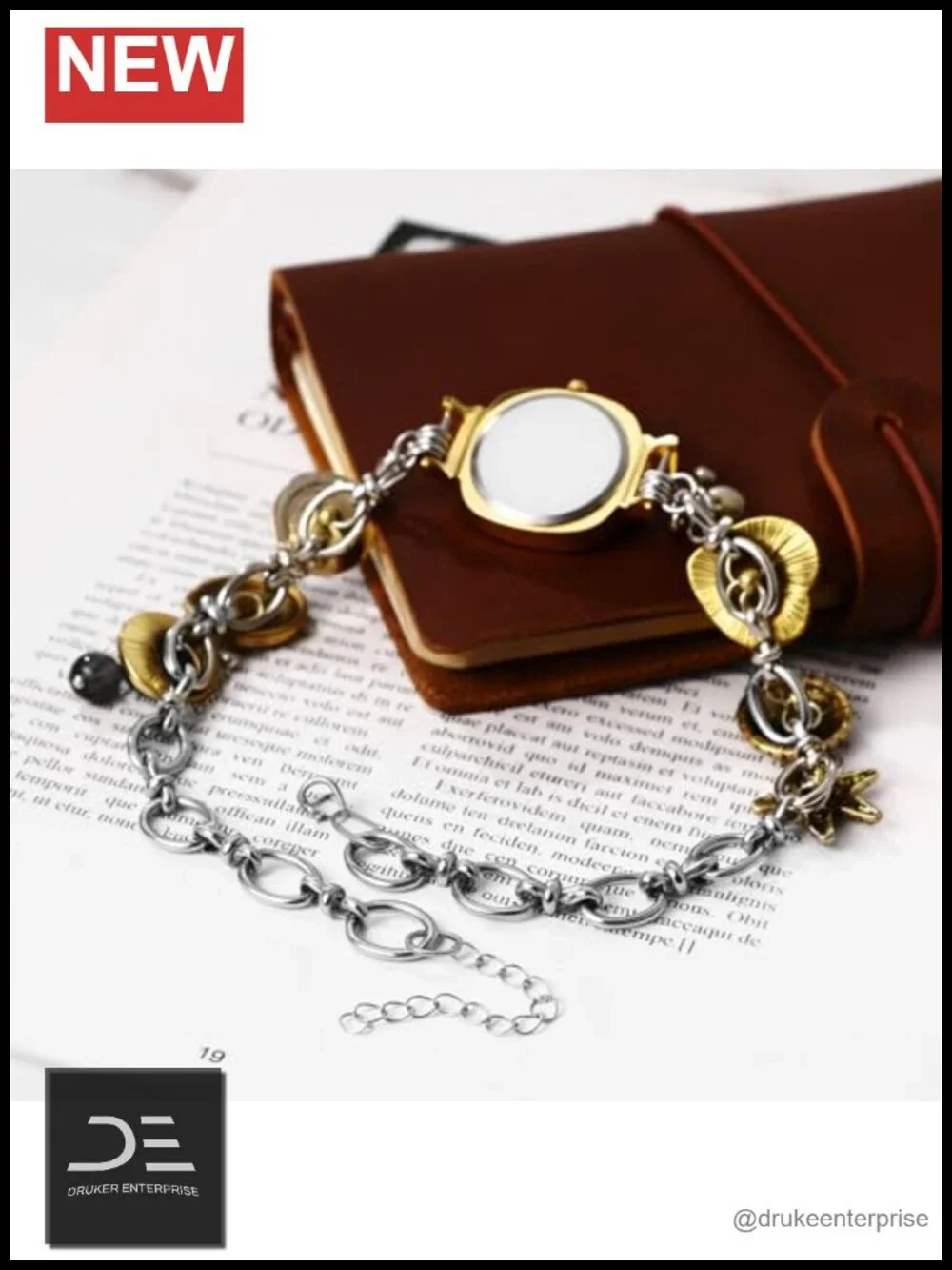 Women's Necklace Watch Ocean Charms Square Dial Adjustable Chain Analog Quartz